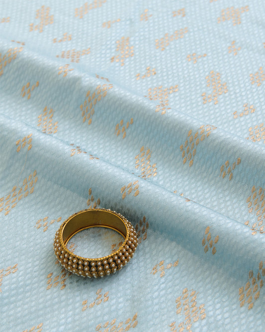 Satin Dupion Fabric with Resham & Zari Embroidery Baby Blue