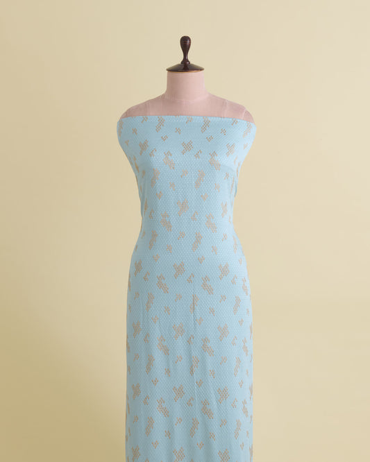 Baby Blue Satin Dupion Fabric with Resham & Zari Embroidery