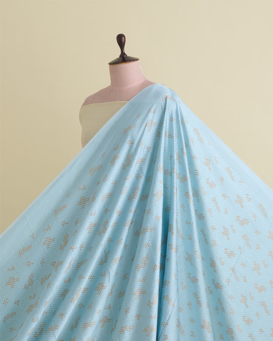 Baby Blue Satin Dupion Fabric with Resham & Zari Embroidery