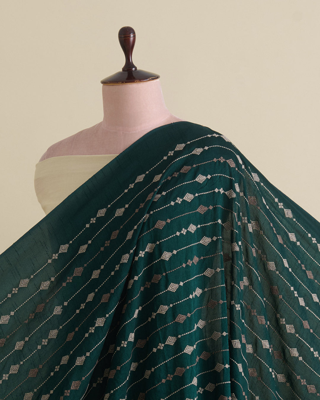 Bottle Green Slub Silk Thread Stripe Embroidery Fabric