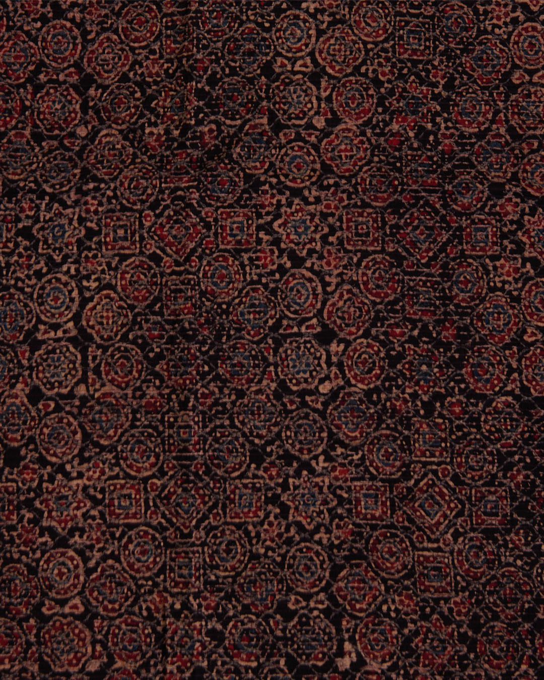 Slub Silk Ajrakh Printed With Stitches Embroidery Fabric Black