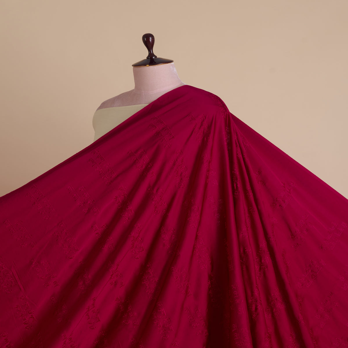 Dark Maroon Satin Dupion Thread Shlok Embroidery Fabric