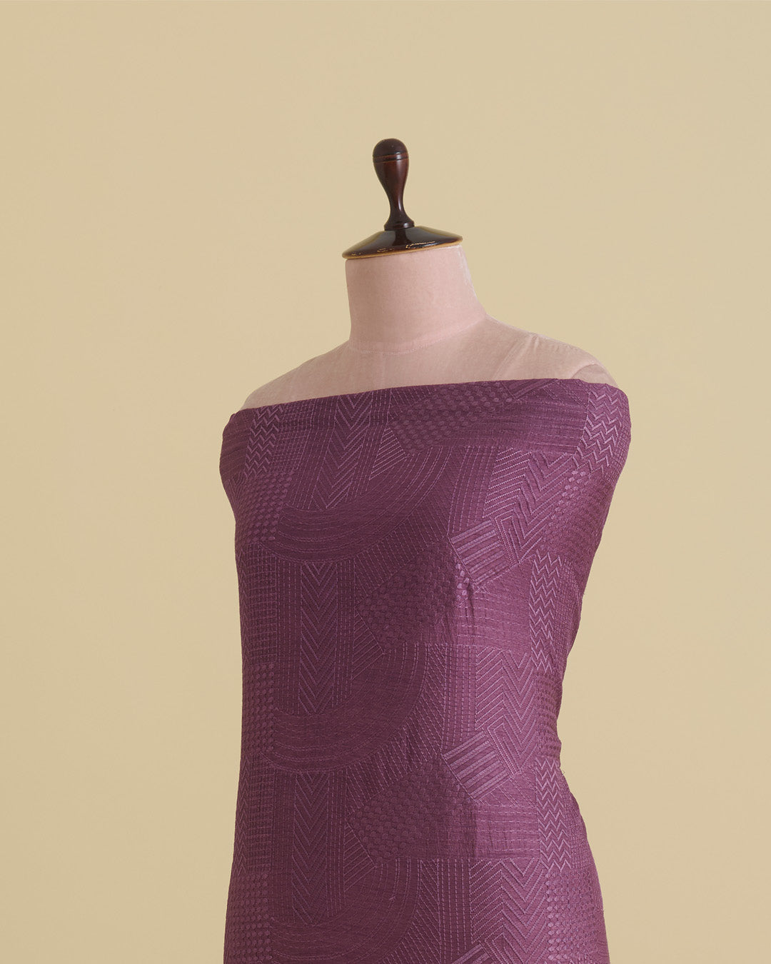 Slub Silk Thread Geometric Embroidery Fabric – Dusty Onion Pink