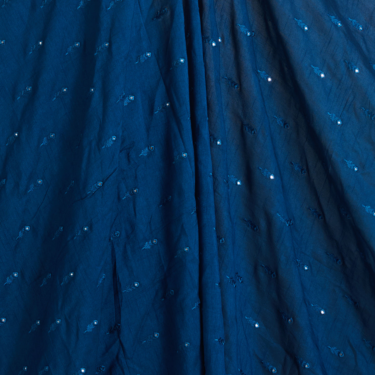 Dark Blue Slub Silk Mirror Work Fabric