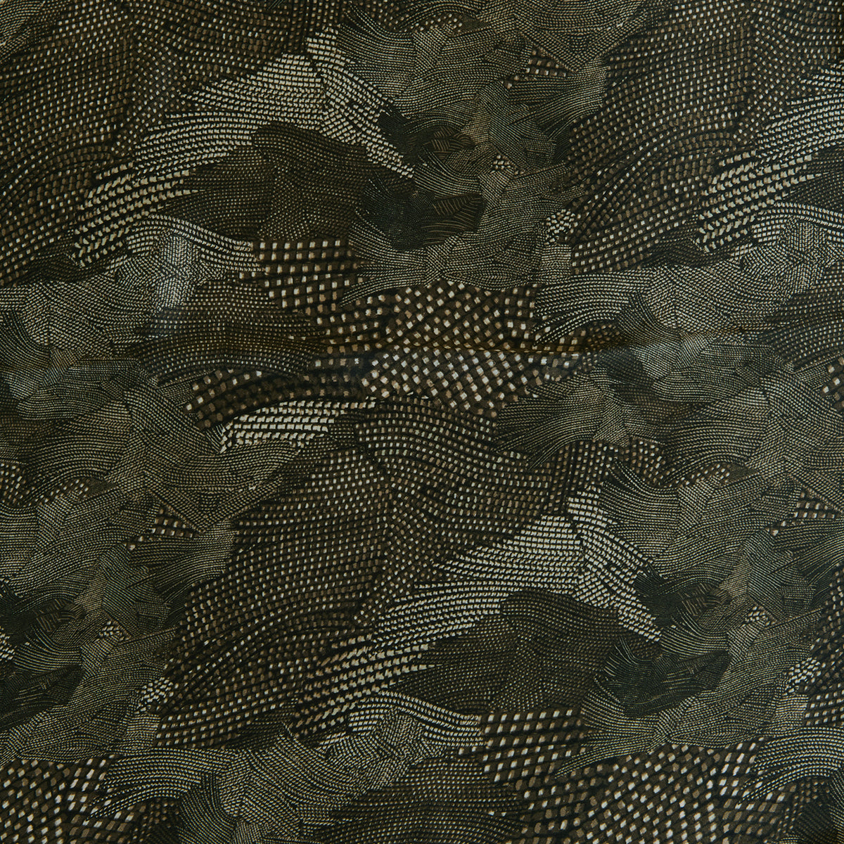 Dark Green Satin Silk Abstract Print Fabric