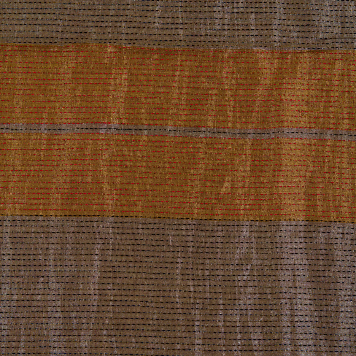 Gold Silver Silk Tissue Patta with Kantha Stitch Fabric