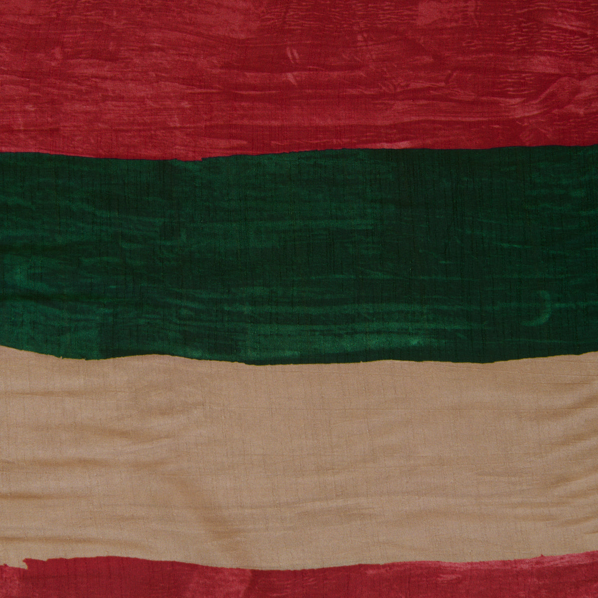 Green Red Slub Silk Digital Printed Multi Patta Fabric