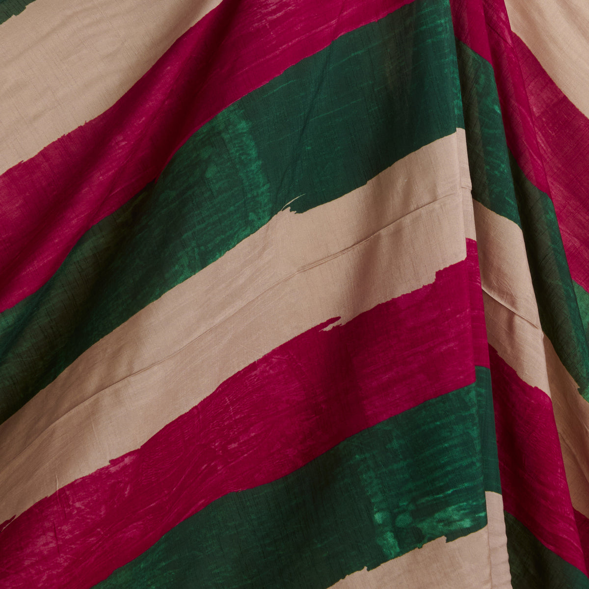 Green Red Slub Silk Digital Printed Multi Patta Fabric