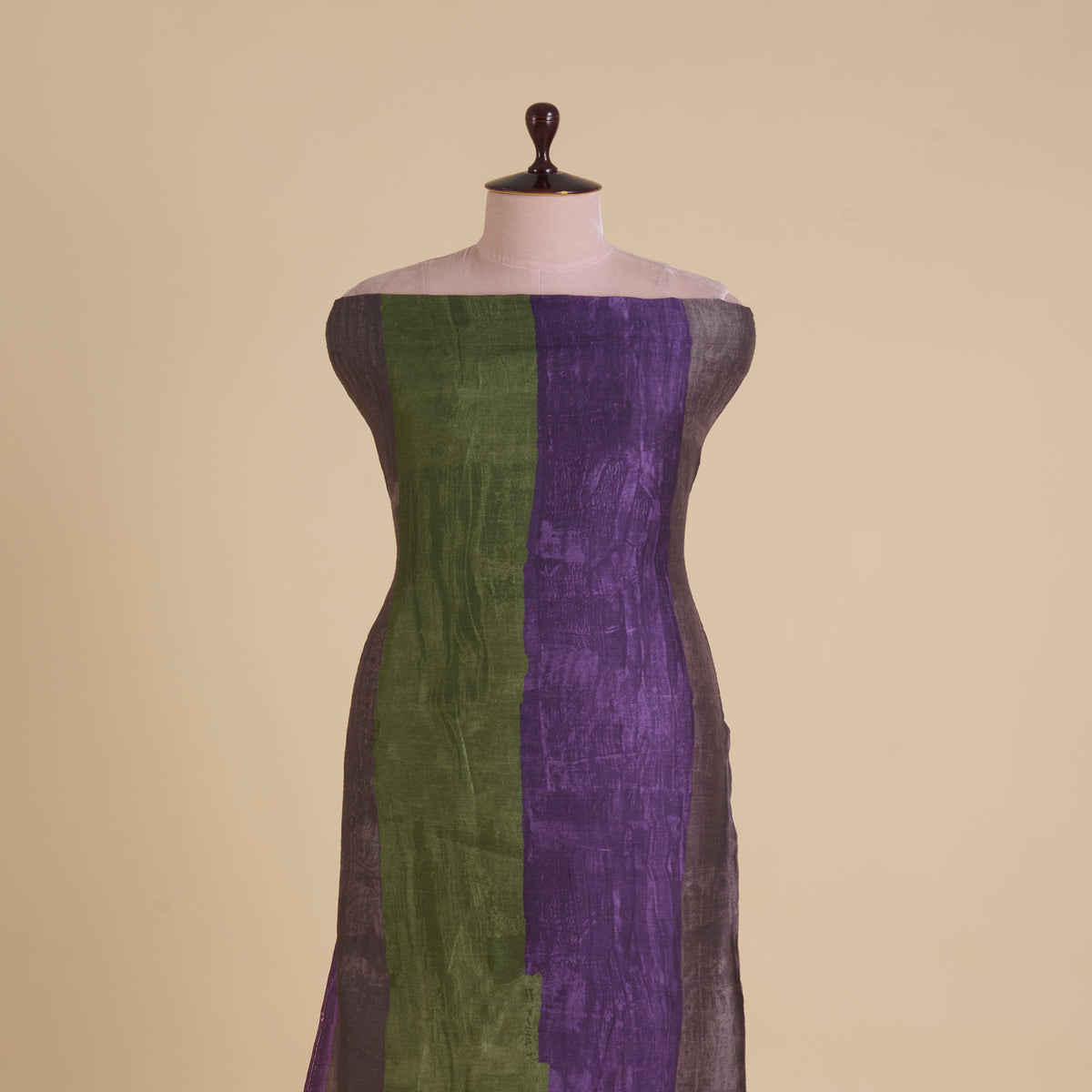 Green Purple Slub Silk Digital Printed Multi Patta Fabric