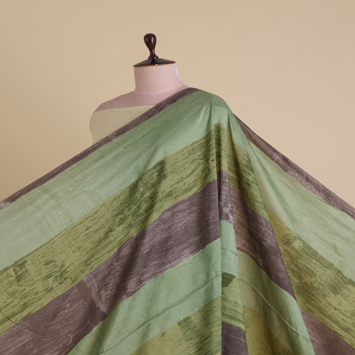 Green Grey Slub Silk Digital Printed Multi Patta Fabric
