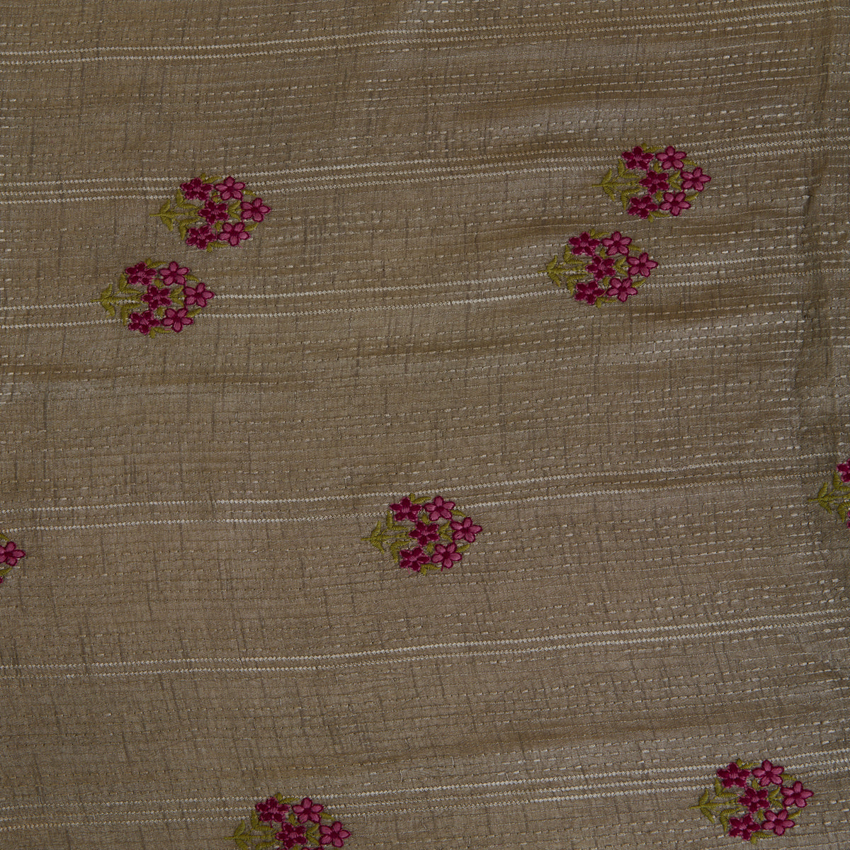Grey Slub Silk Thread Embroidery Stripes Buta Fabric
