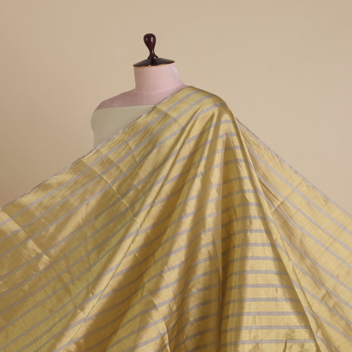Gold Silver Silk Tissue Silver Stripes Fabric