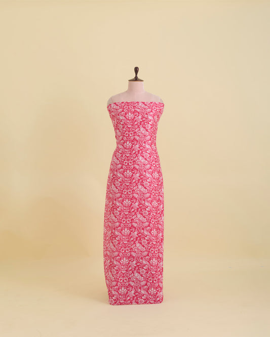 Hot Pink Silk Chanderi Floral Jaal