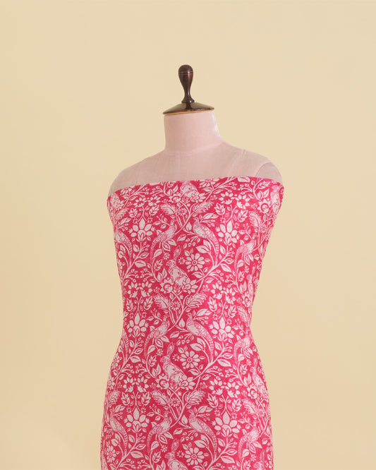 Hot Pink Silk Chanderi Floral Jaal