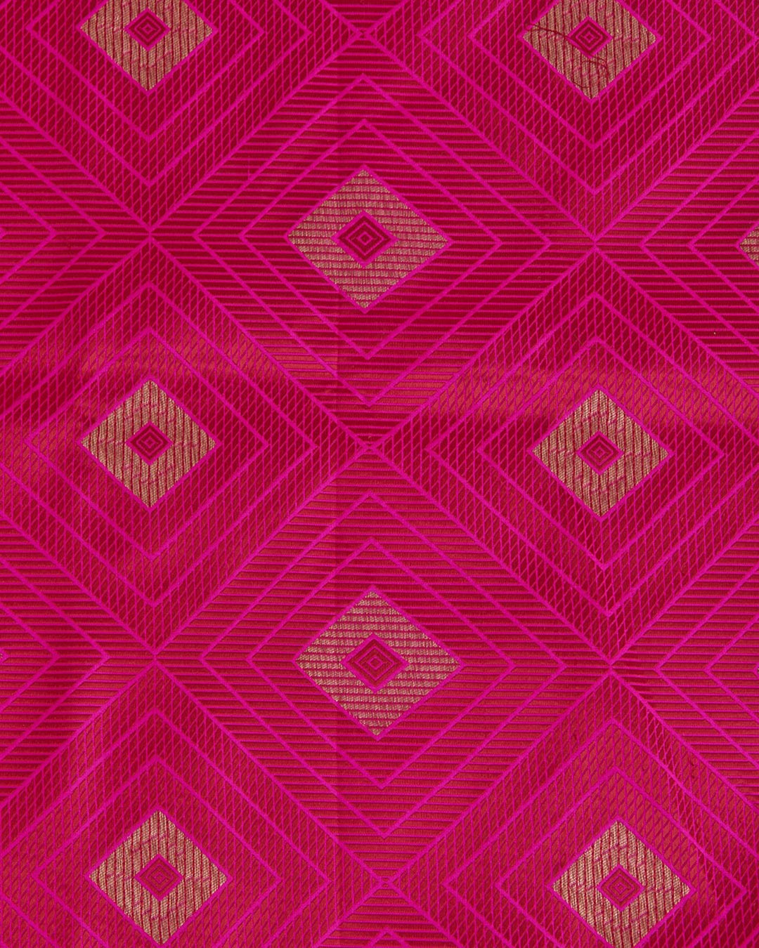 Hot Pink Silk Resham Geometric Antique Mina Brocade Fabric