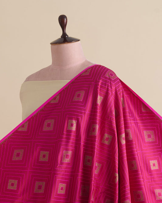 Hot Pink Silk Resham Geometric Antique Mina Brocade Fabric