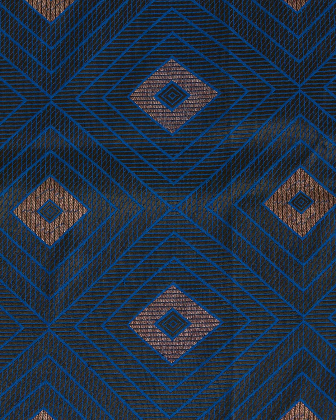 Imperial Blue Silk Resham Geometric Antique Mina Brocade Fabric