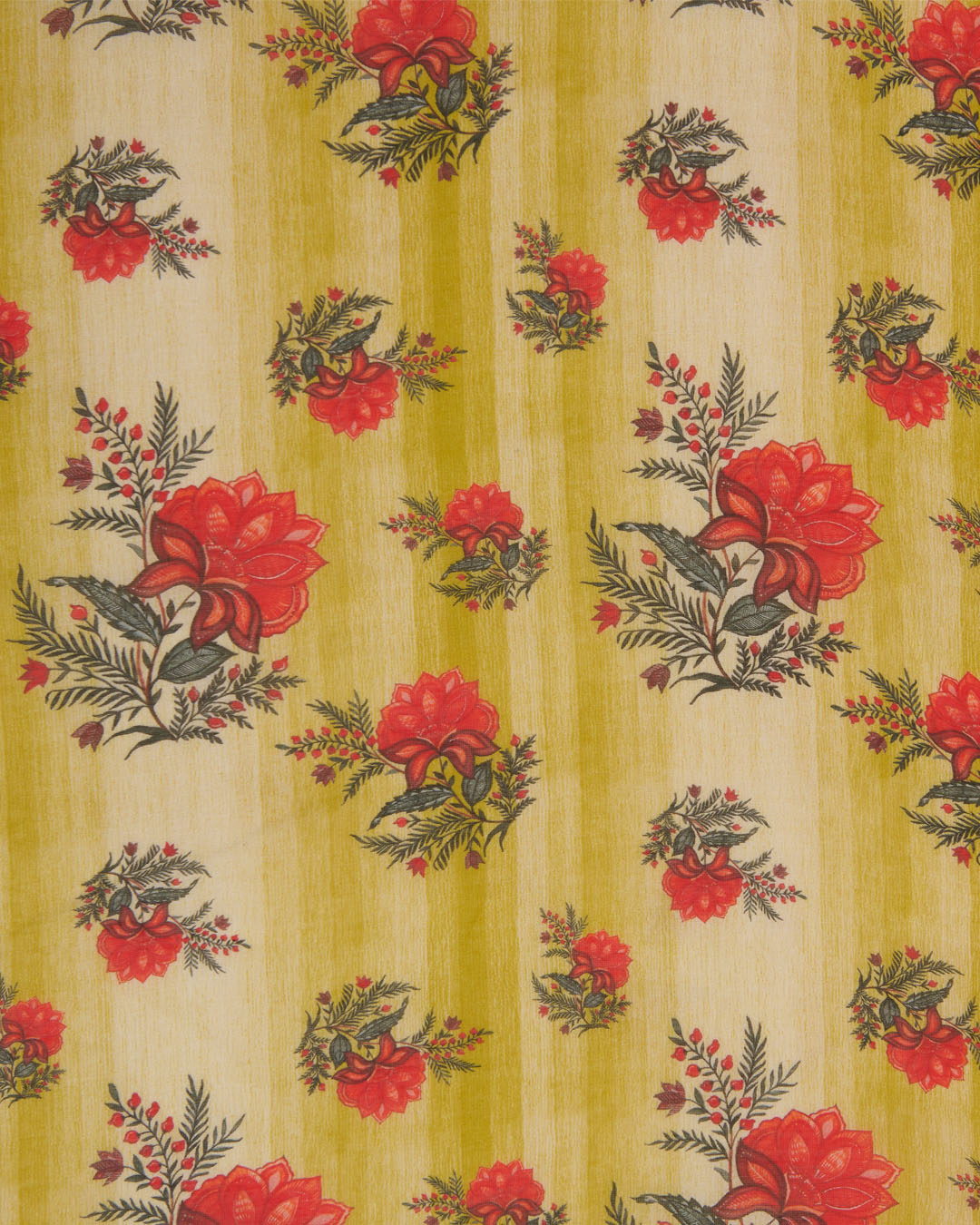 Lime Green Silk Chanderi Floral Buta Printed Fabric