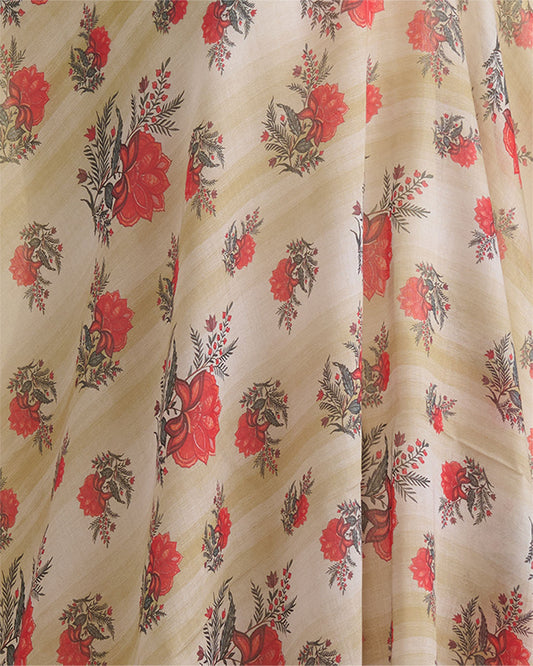 Light Beige Silk Chanderi Floral Buta Printed Fabric