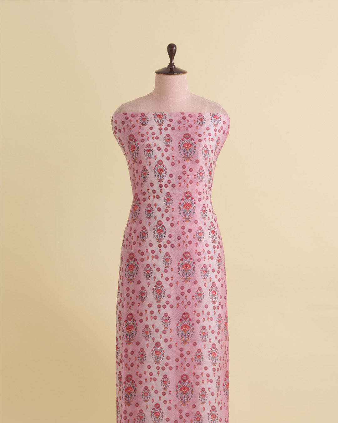 Light Pink Silk Chanderi Floral Buta Printed Fabric