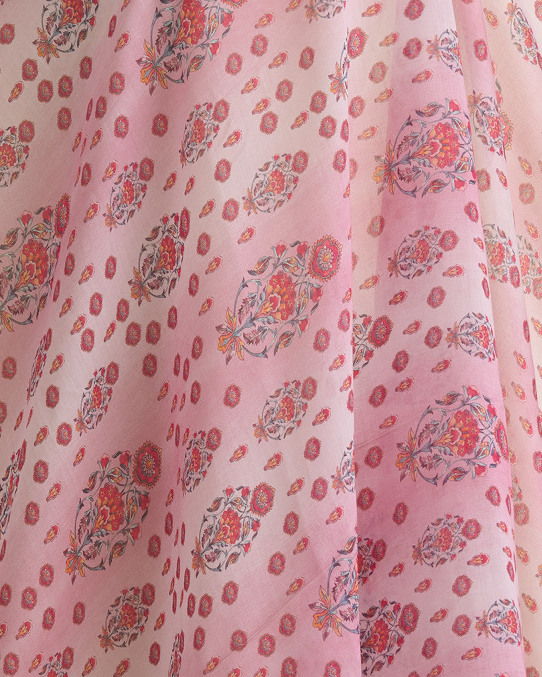 Light Pink Silk Chanderi Floral Buta Printed Fabric