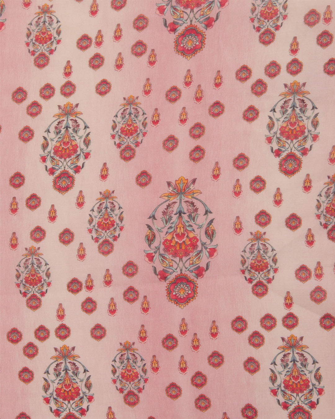 Light Pink Silk Chanderi Floral Buta Printed Fabric