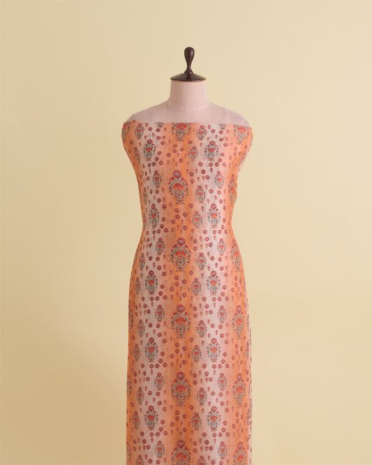 Light Coral Silk Chanderi Floral Buta Printed Fabric