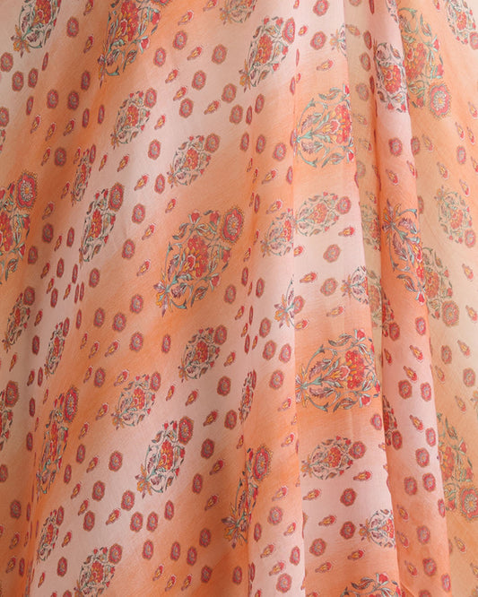 Light Coral Silk Chanderi Floral Buta Printed Fabric