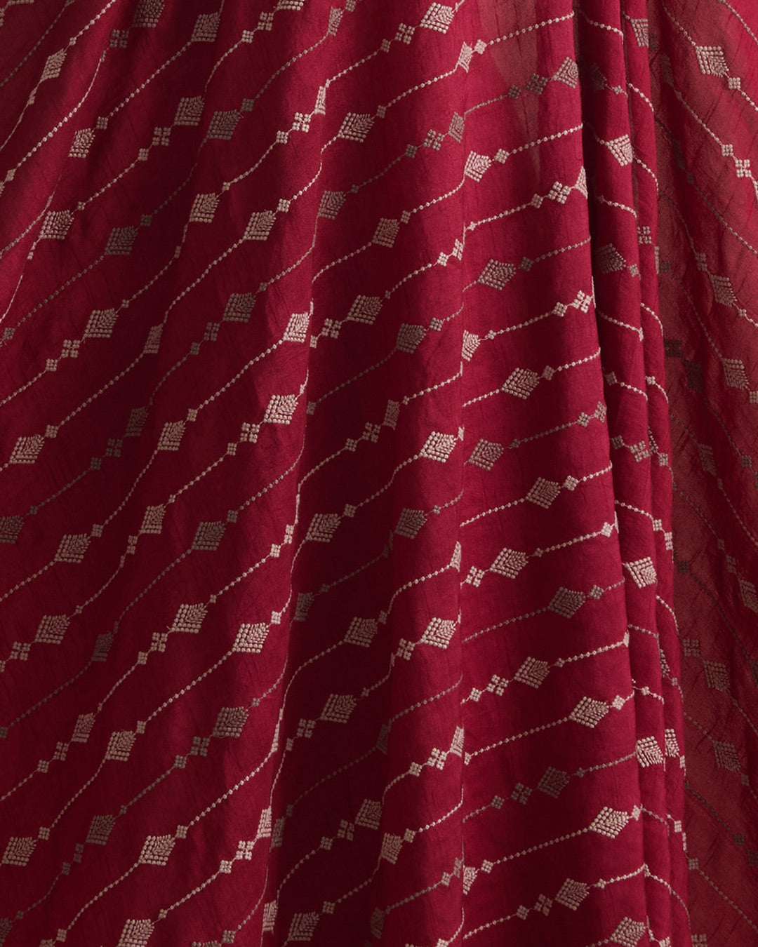Maroon Slub Silk Thread Stripe Embroidery Fabric