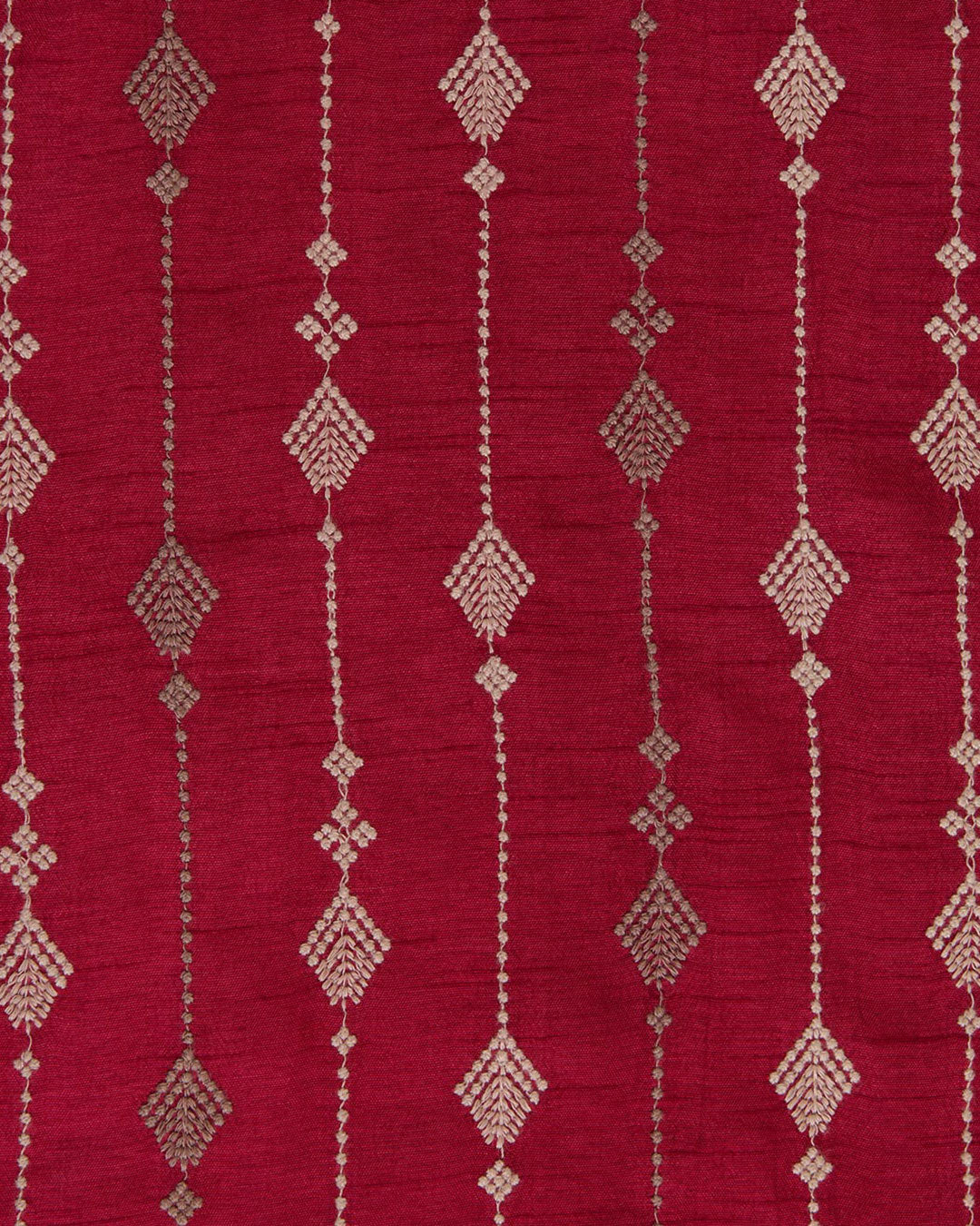 Maroon Slub Silk Thread Stripe Embroidery Fabric