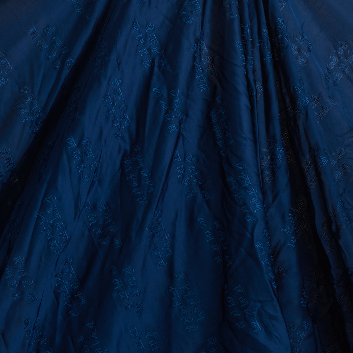 Navy Blue Satin Dupion Thread Shlok Embroidery Fabric