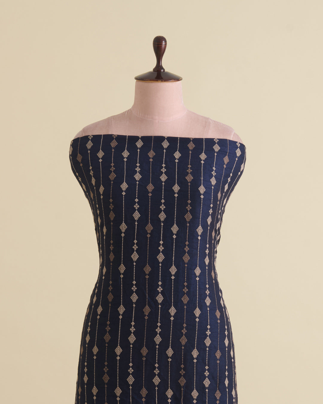 Navy Blue Slub Silk Thread Stripe Embroidery Fabric