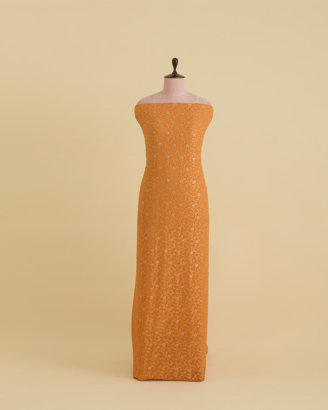 Orange Semi Georgette Fabric with Aari & Badla Embroidery