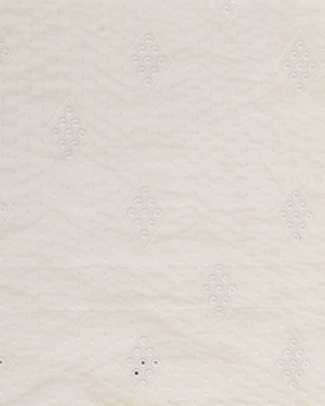 Offwhite Slub Silk Chawal Taka Mirror Stripes Embroidery Fabric