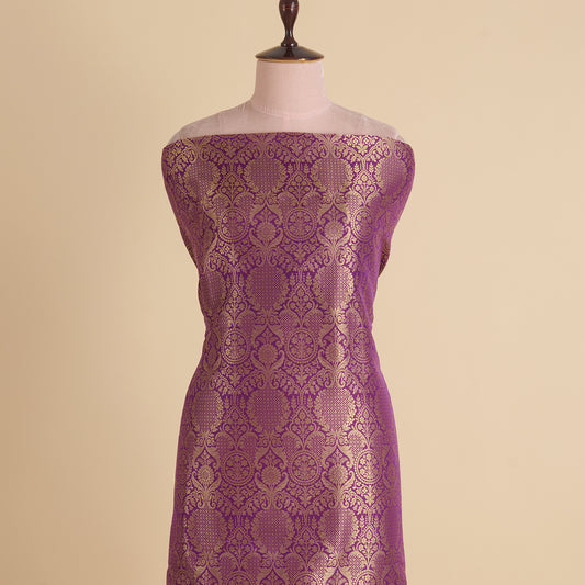 Purple Silk Brocade Gold Jaal Fabric
