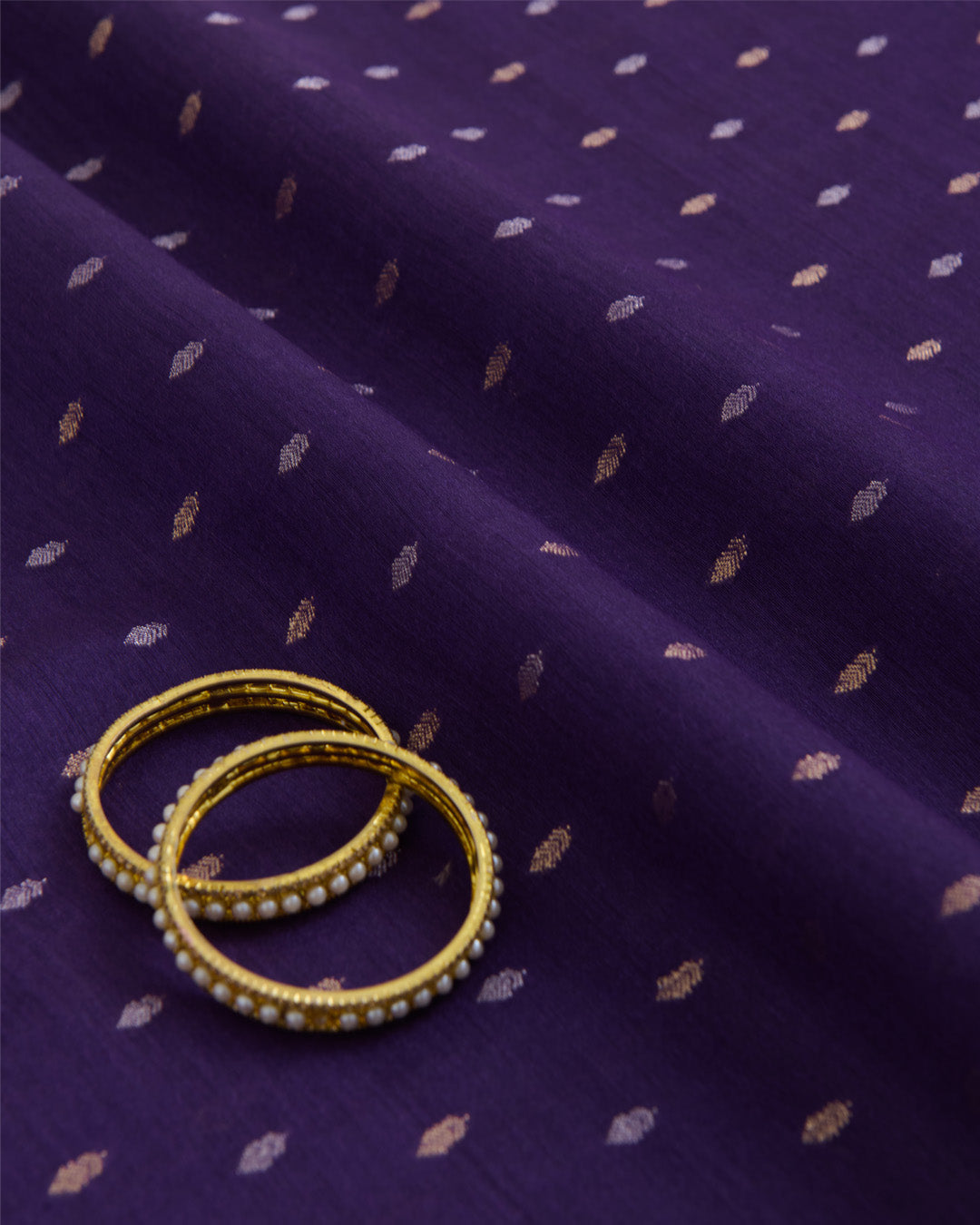 Purple Spun Tussar G/S Zari Buta Woven Fabric