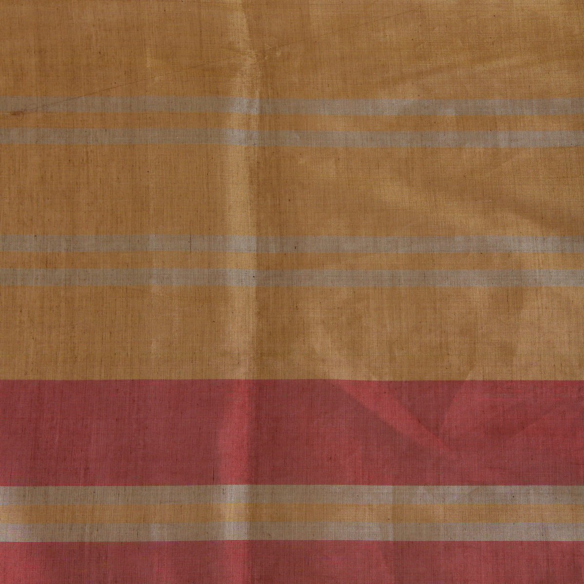 Red Gold Silver Silk Tissue Multi Patta Fabric