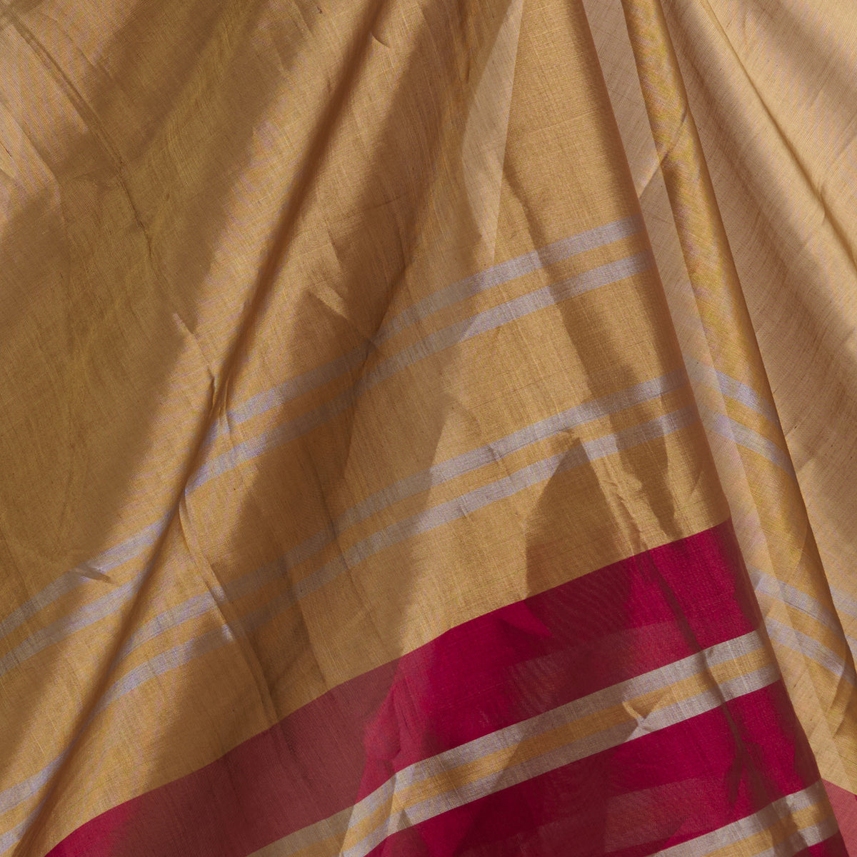 Red Gold Silver Silk Tissue Multi Patta Fabric