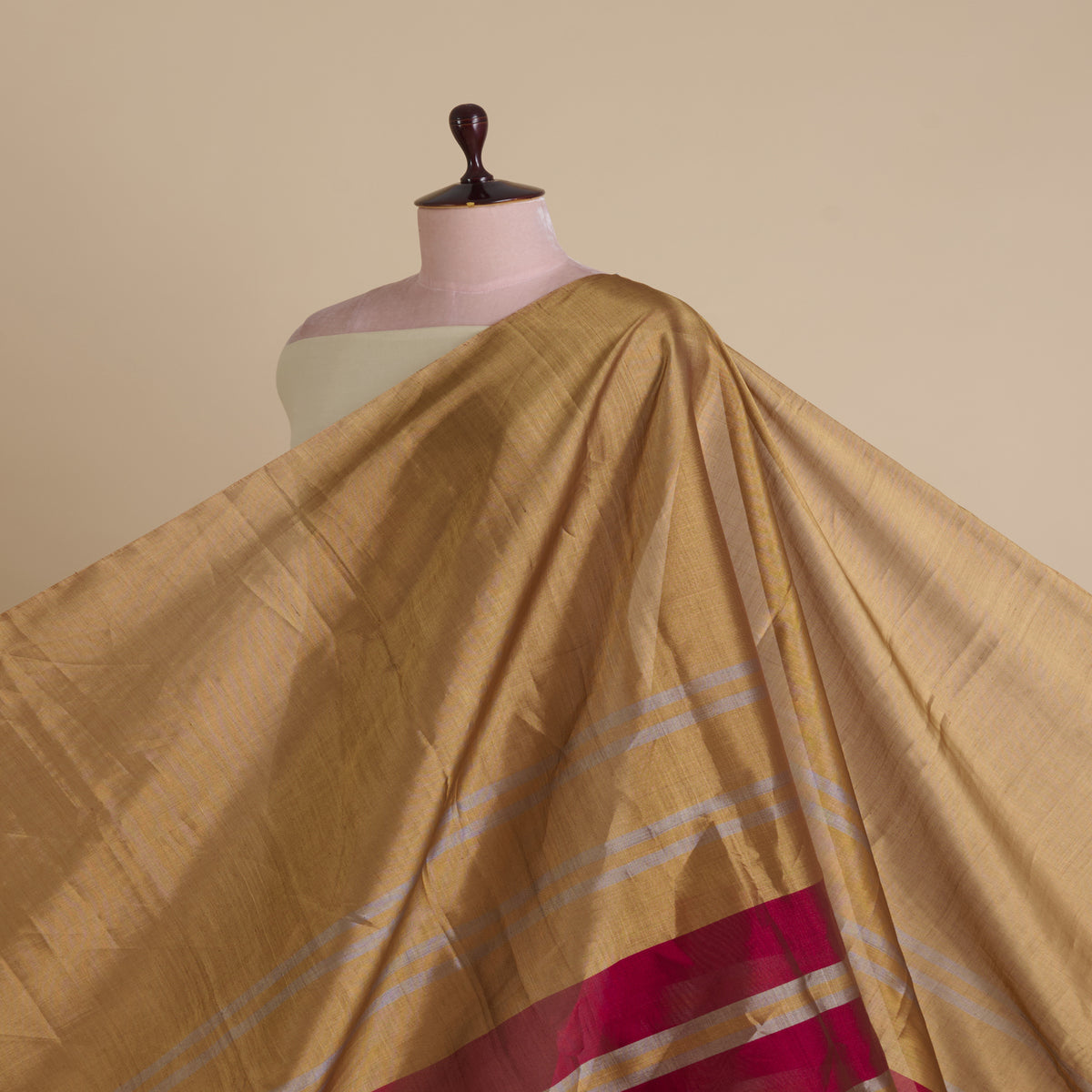 Red Gold Silver Silk Tissue Multi Patta Fabric