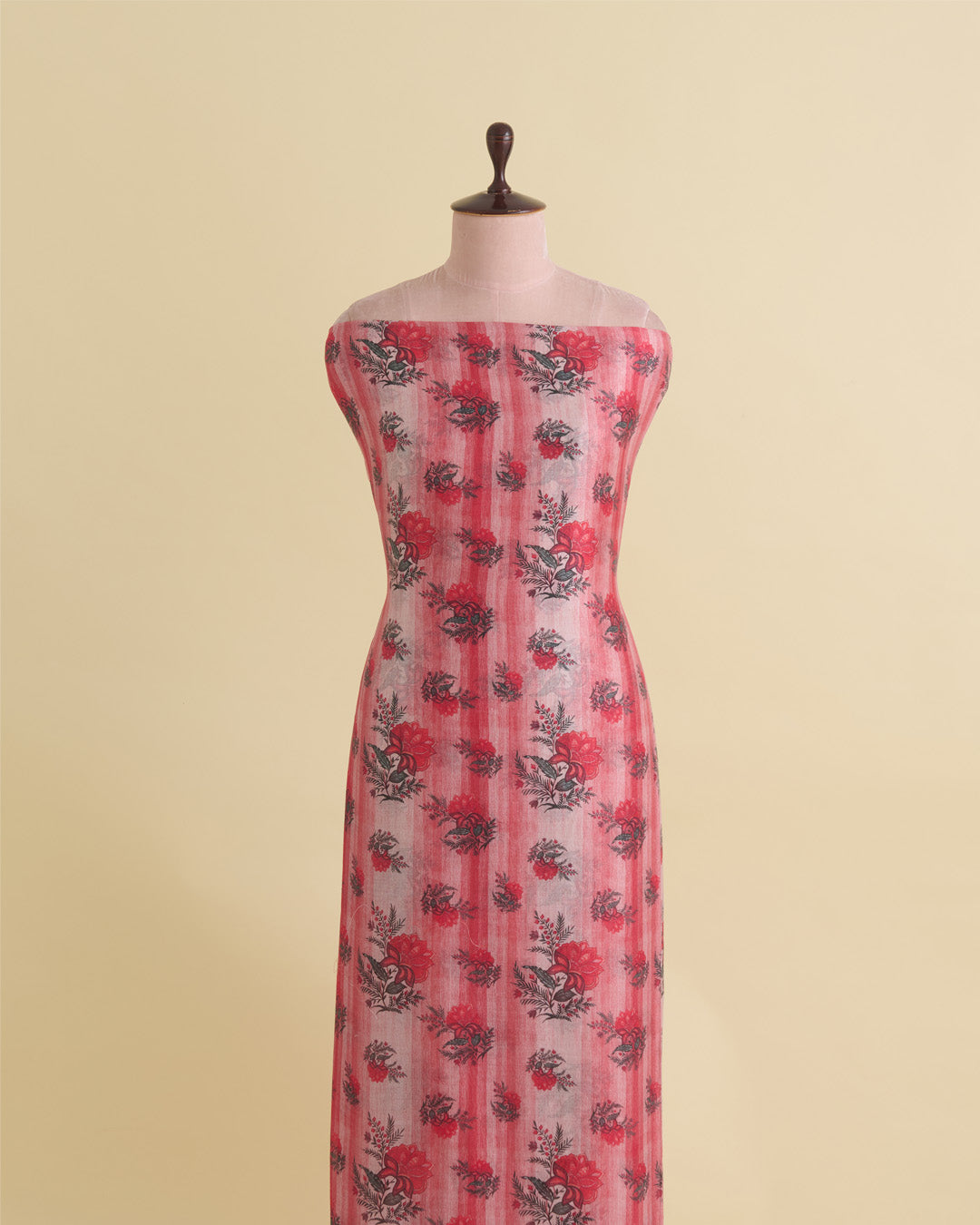 Red Silk Chanderi Floral Buta Printed Fabric