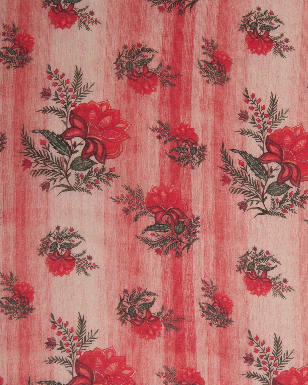 Red Silk Chanderi Floral Buta Printed Fabric