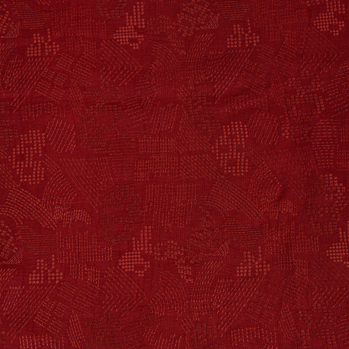Rust Slub Silk Geometric Embroidery