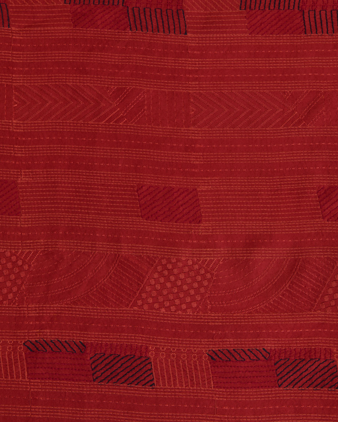 Rust Satin Dupion Fabric with Geometric Thread Embroidery