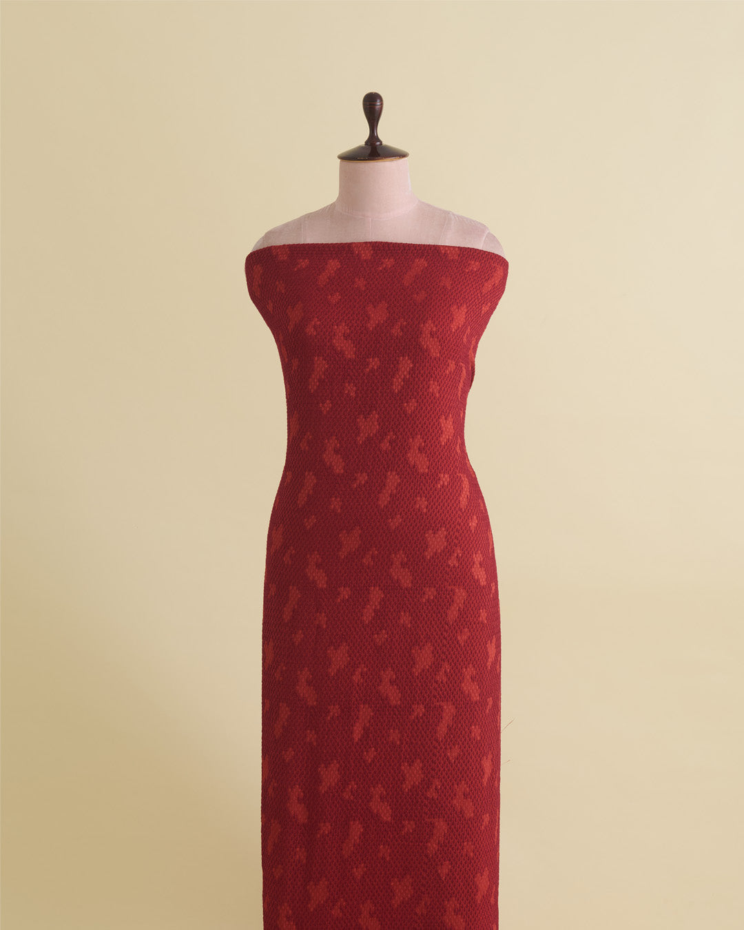 Red Maroon Satin Dupion Fabric with Snake Resham Embroidery