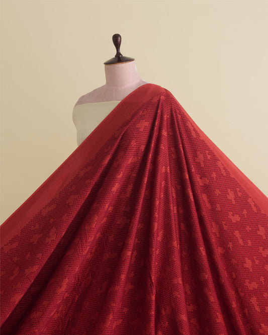 Red Maroon Satin Dupion Fabric with Snake Resham Embroidery