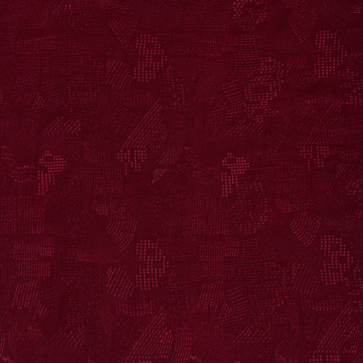 Wine Slub Silk Geometric Embroidery