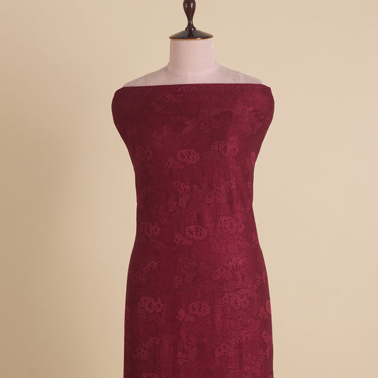 Wine Slub Silk Geometric Embroidery