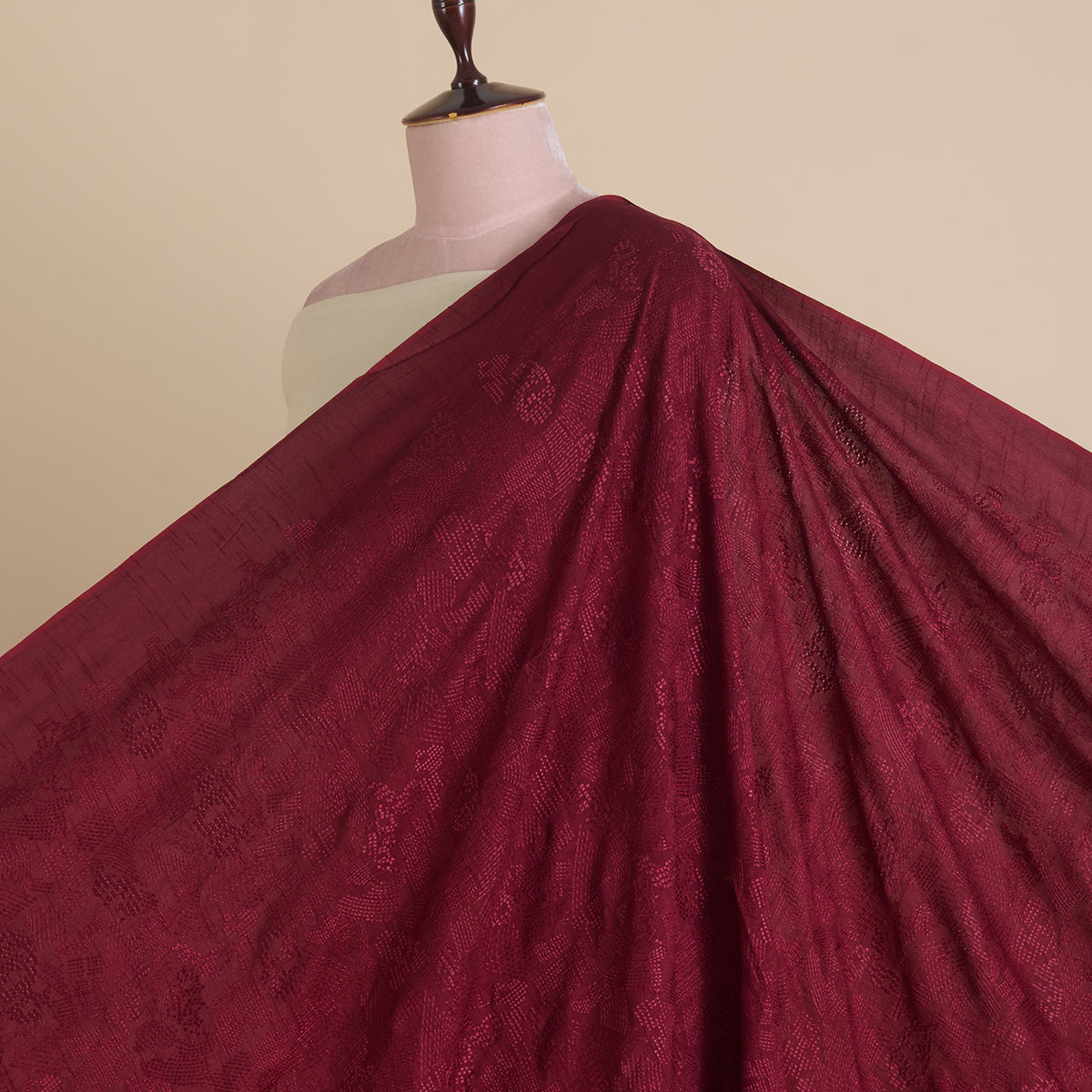 Wine Slub Silk Geometric Embroidery