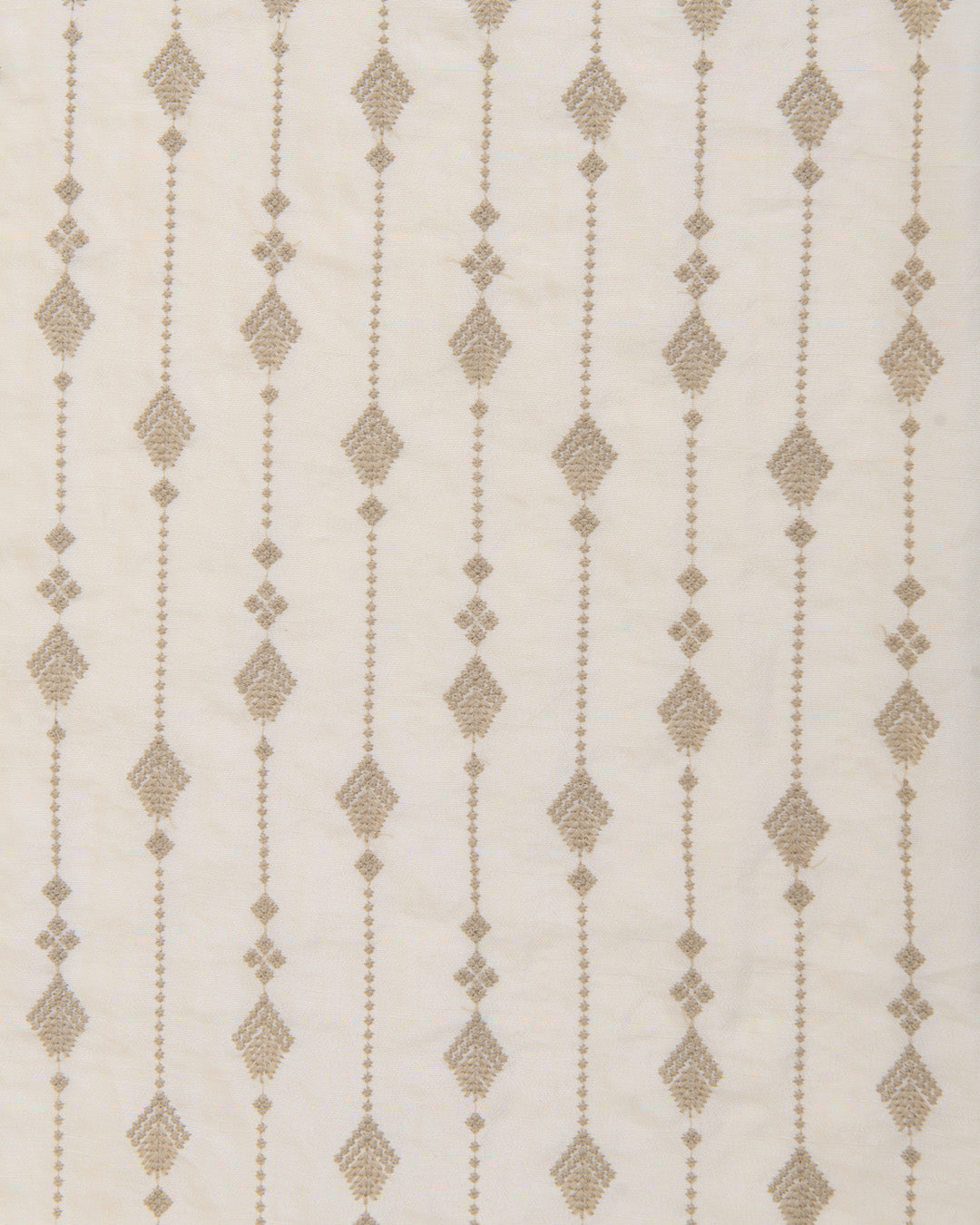 White Grey Slub Silk Thread Stripes Emb Fabric