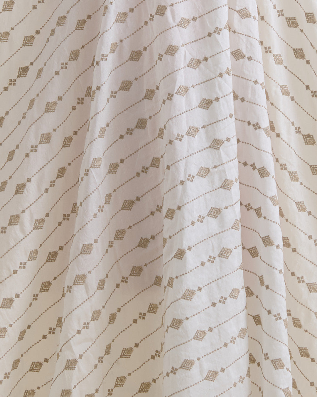 White Grey Slub Silk Thread Stripes Emb Fabric